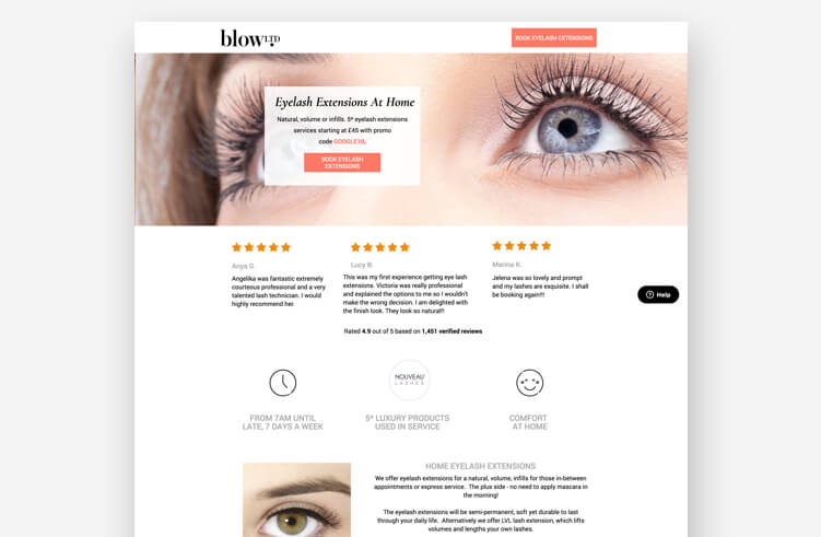 Blow LTD. good landing page example