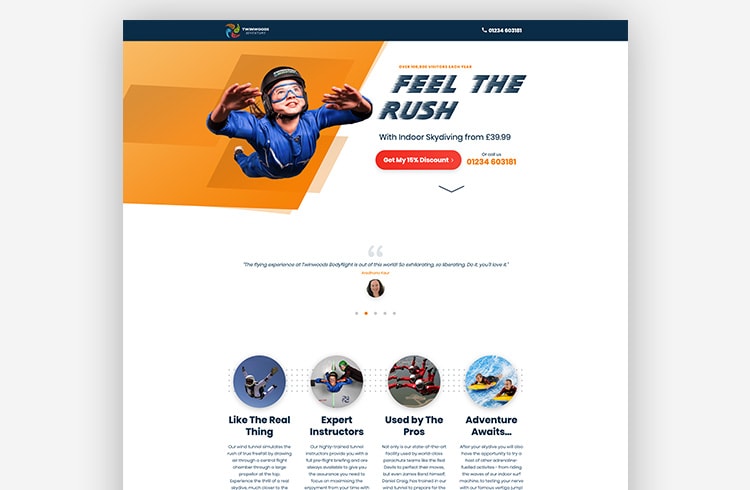 Twinwoods Adventure landing page example