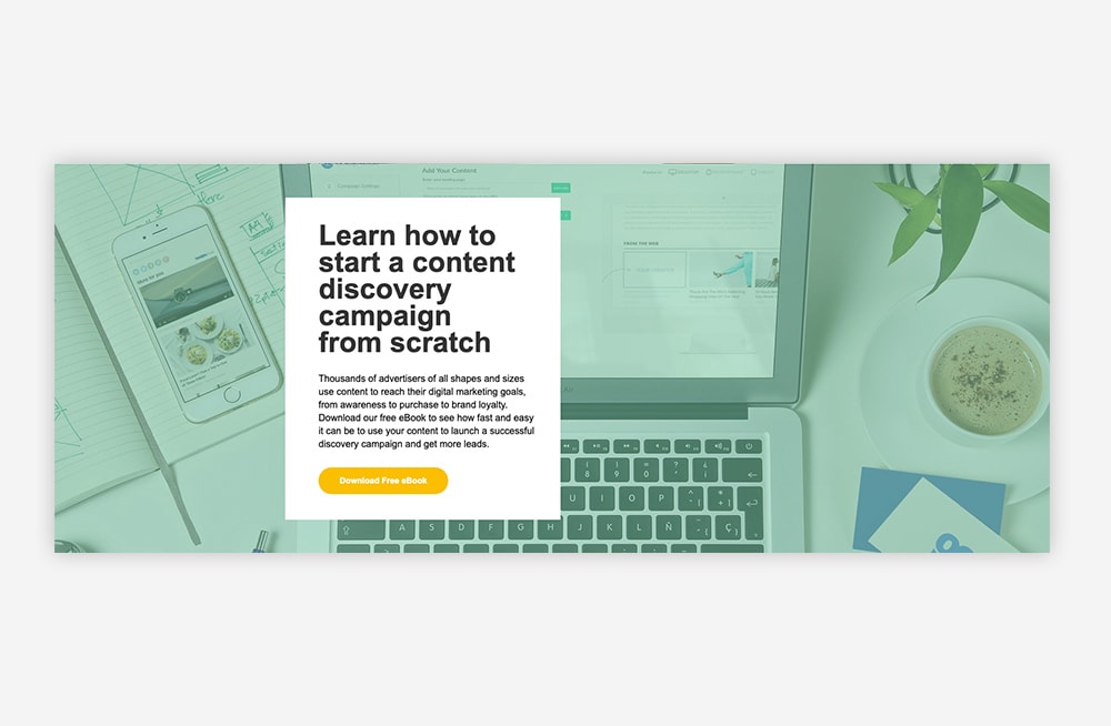 Copy and CTA from the Taboola ebook landing page