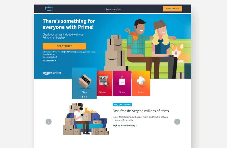 Amazon good landing page example