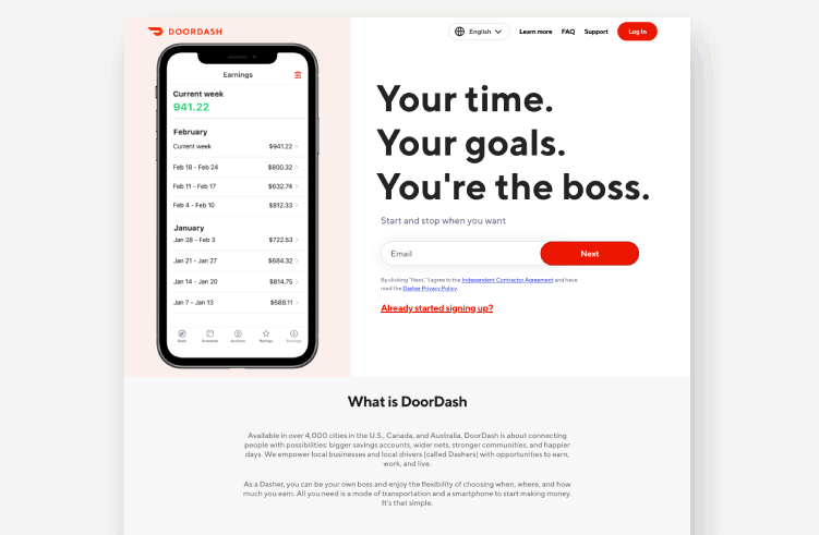 Doordash best landing page example