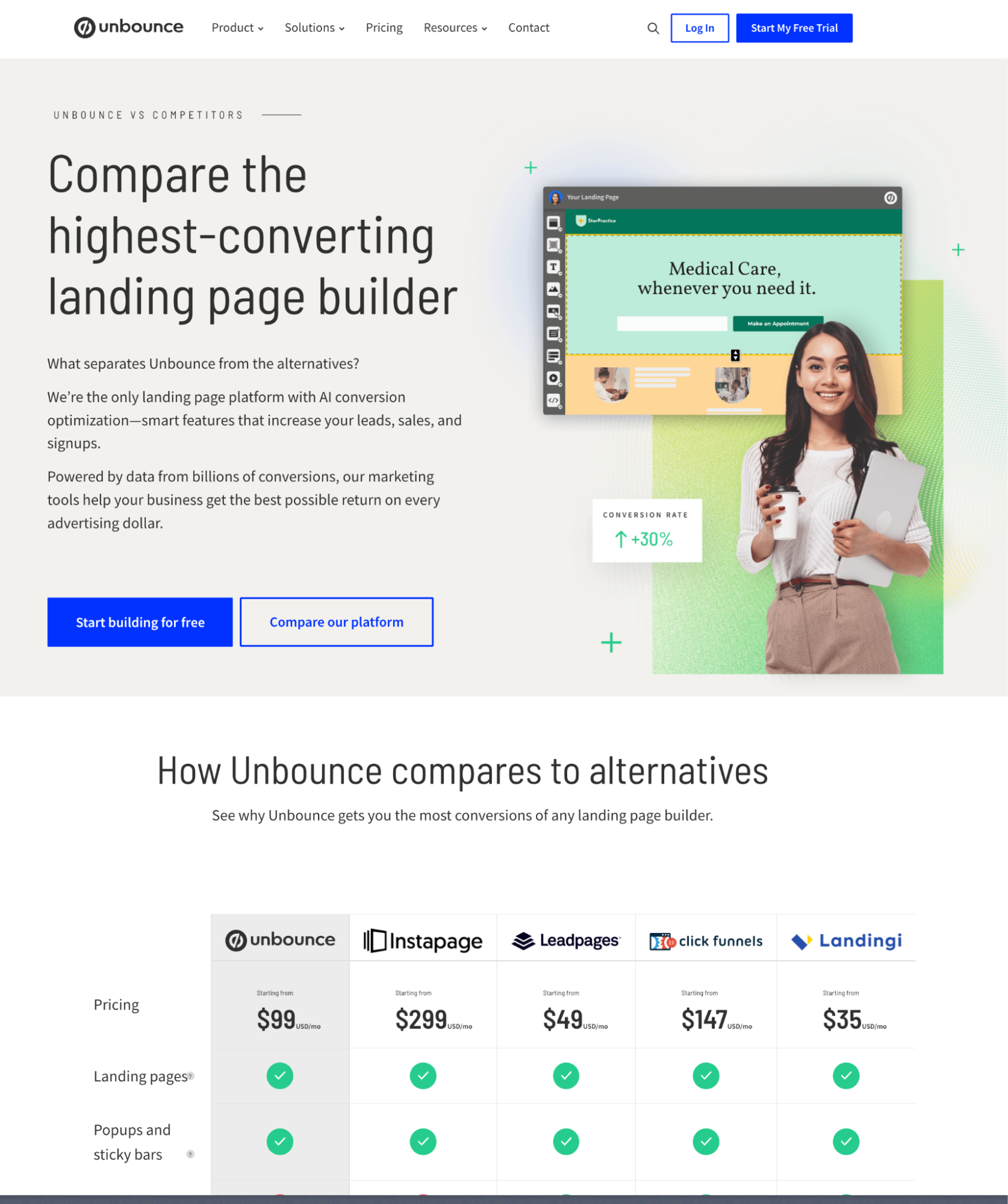 Unbounce comparison page example