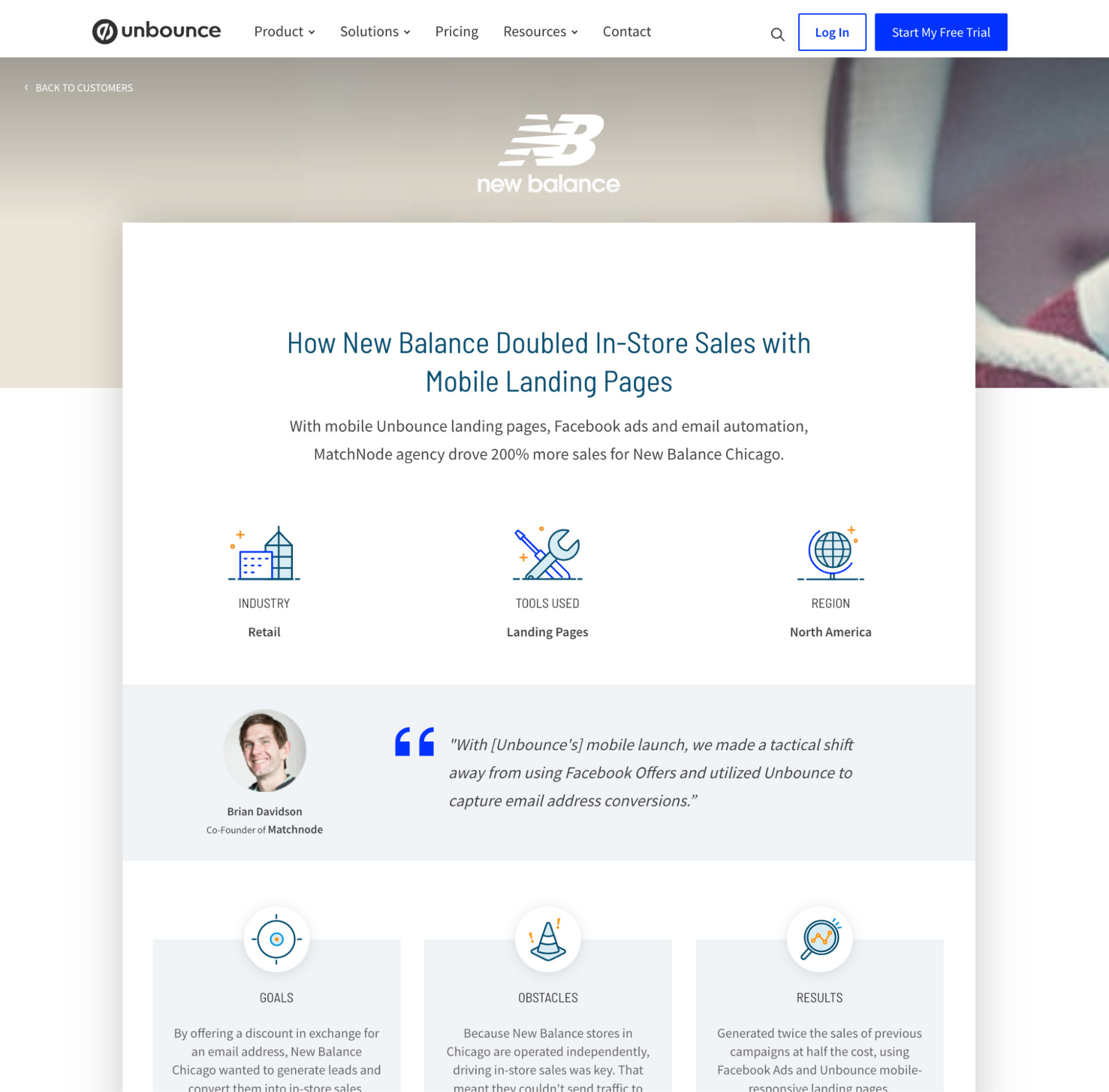 Case study landing page funnel example by Unbounce