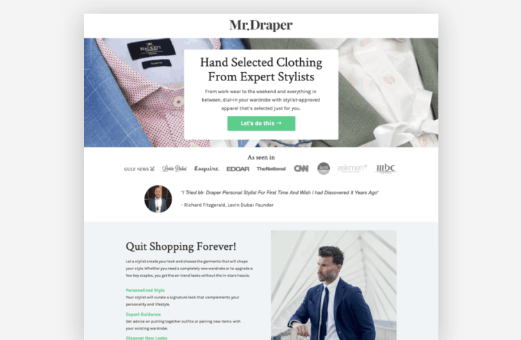 Ecommerce Landing Page: Mr. Draper