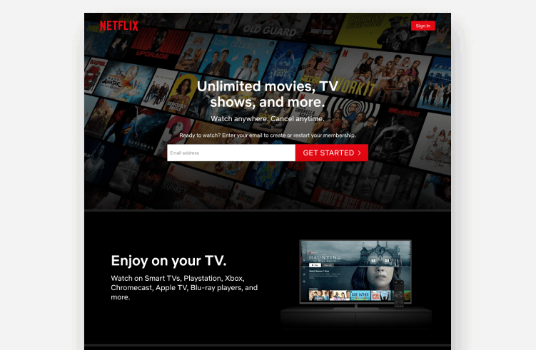 Netflix best landing page examples