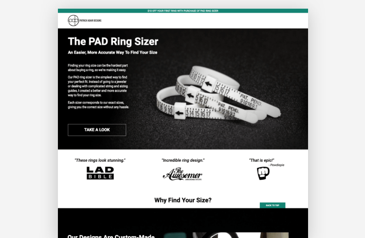 Ecommerce Landing Page: Patrick Adair Designs